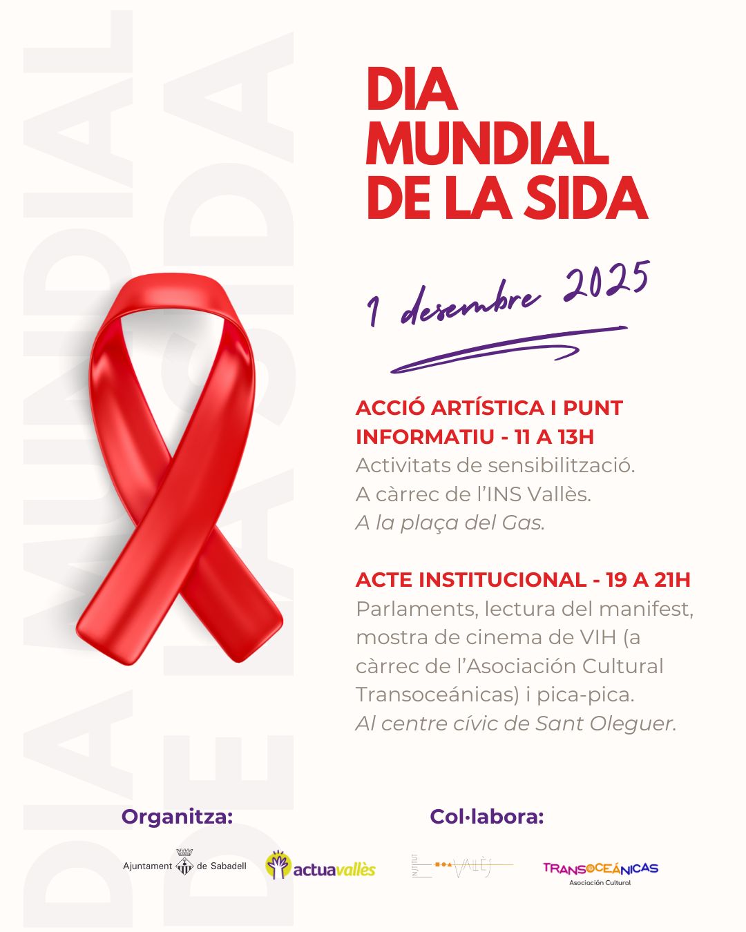 Fotografia de l'activitat DIA MUNDIAL SIDA 2025: ACTE CENTRAL Fotografia de l'activitat DIA MUNDIAL SIDA 2025: ACTE CENTRAL